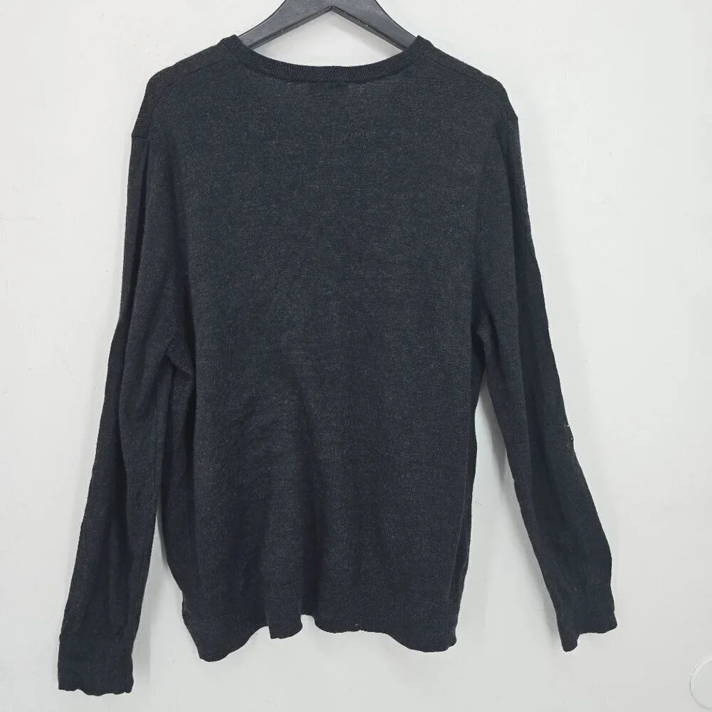 Express Charcoal Gray Black V Neck Merino Wool Blend PUllover Sweater Size XL